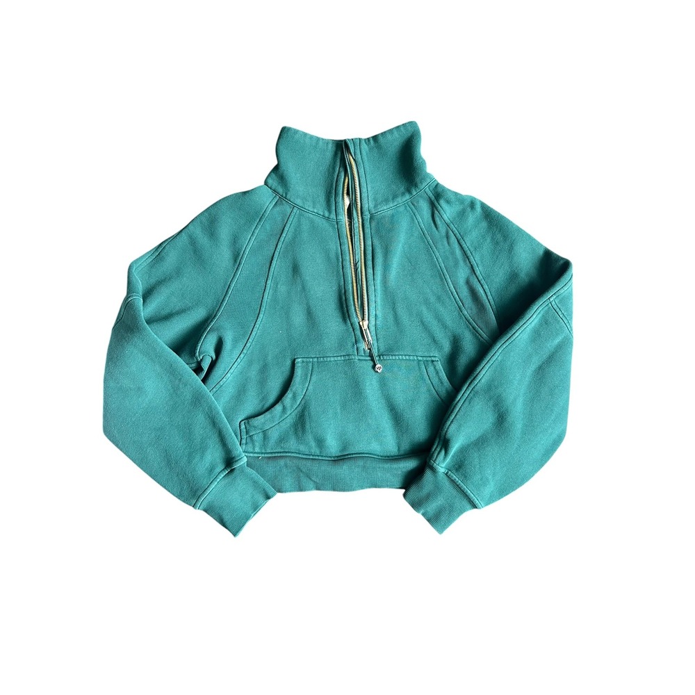 Lululemon Scuba Oversized Funnel Neck Half Zip Storm Teal Gold Zip Women's XS/S - Picture 4 of 8